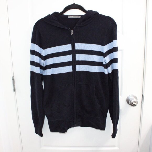 Vince Zip Up Hooded Sweater Size Small Navy with Stripes - Picture 1 of 3